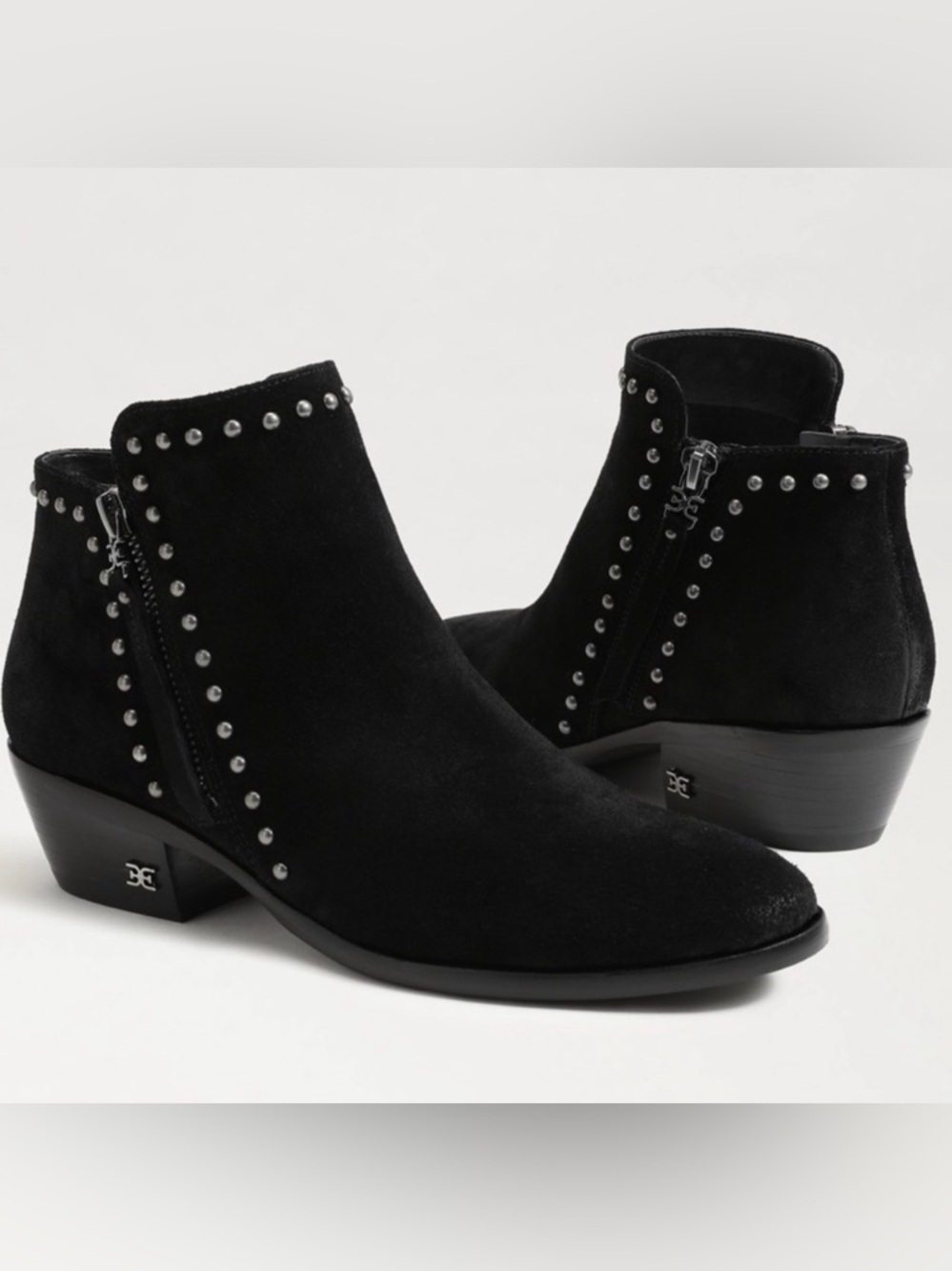 🆕 SAM EDELMAN Paola Studded Black Suede Ankle Booties Women’s Size 6.5 NWT